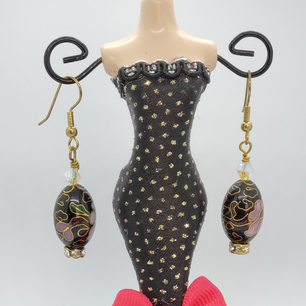 Black Cloisine Floral Earrings